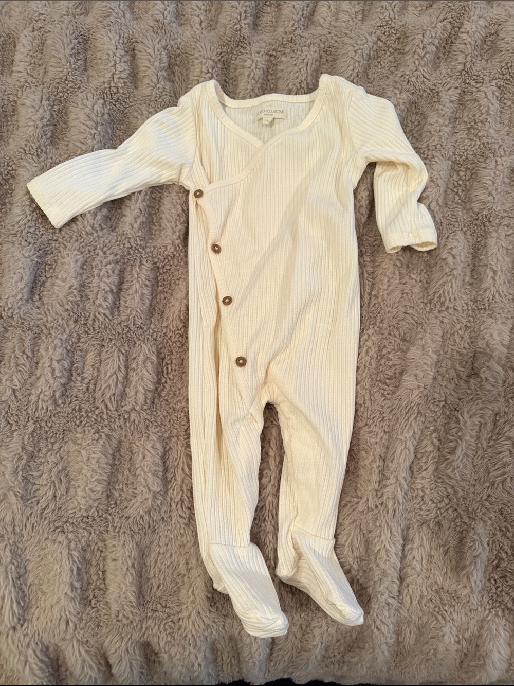 Grayson Collective Cream Ribbed Footed One-Piece with Side Snap Buttons